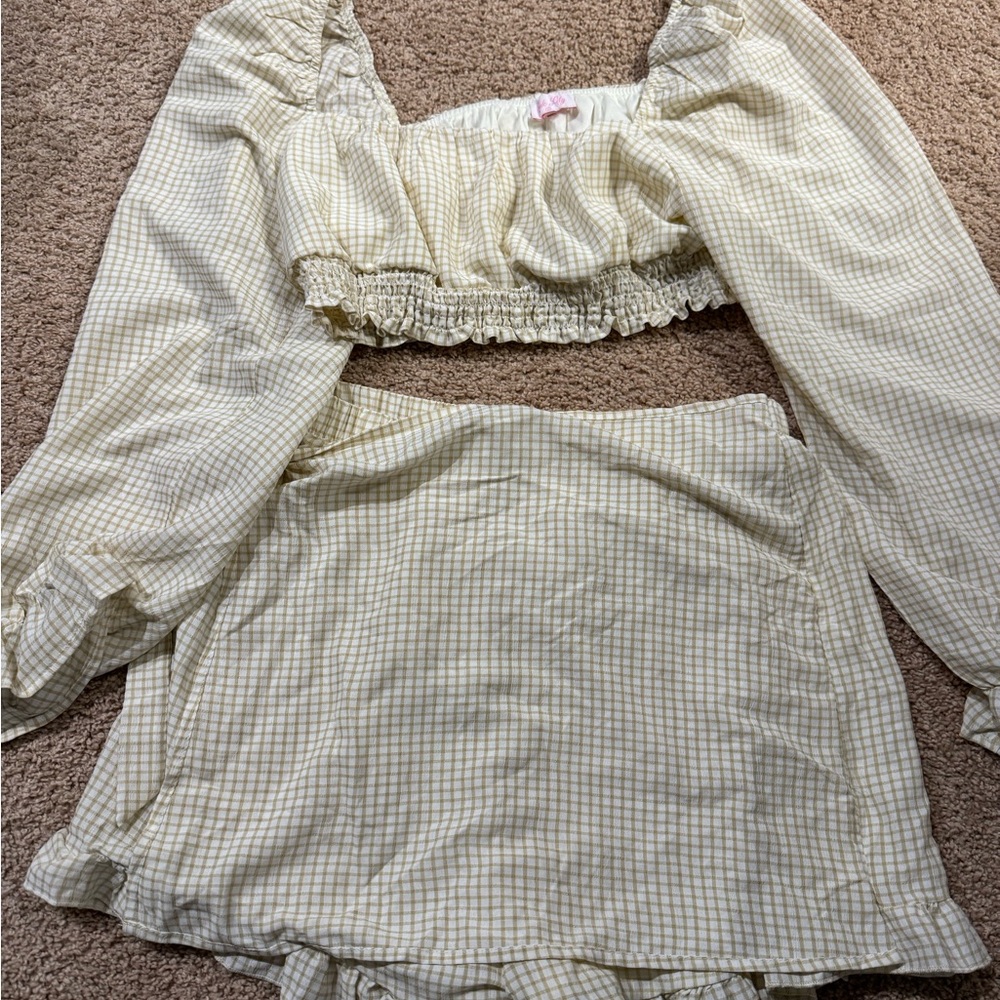 Pink Lily Cream and Tan Plaid Skirt